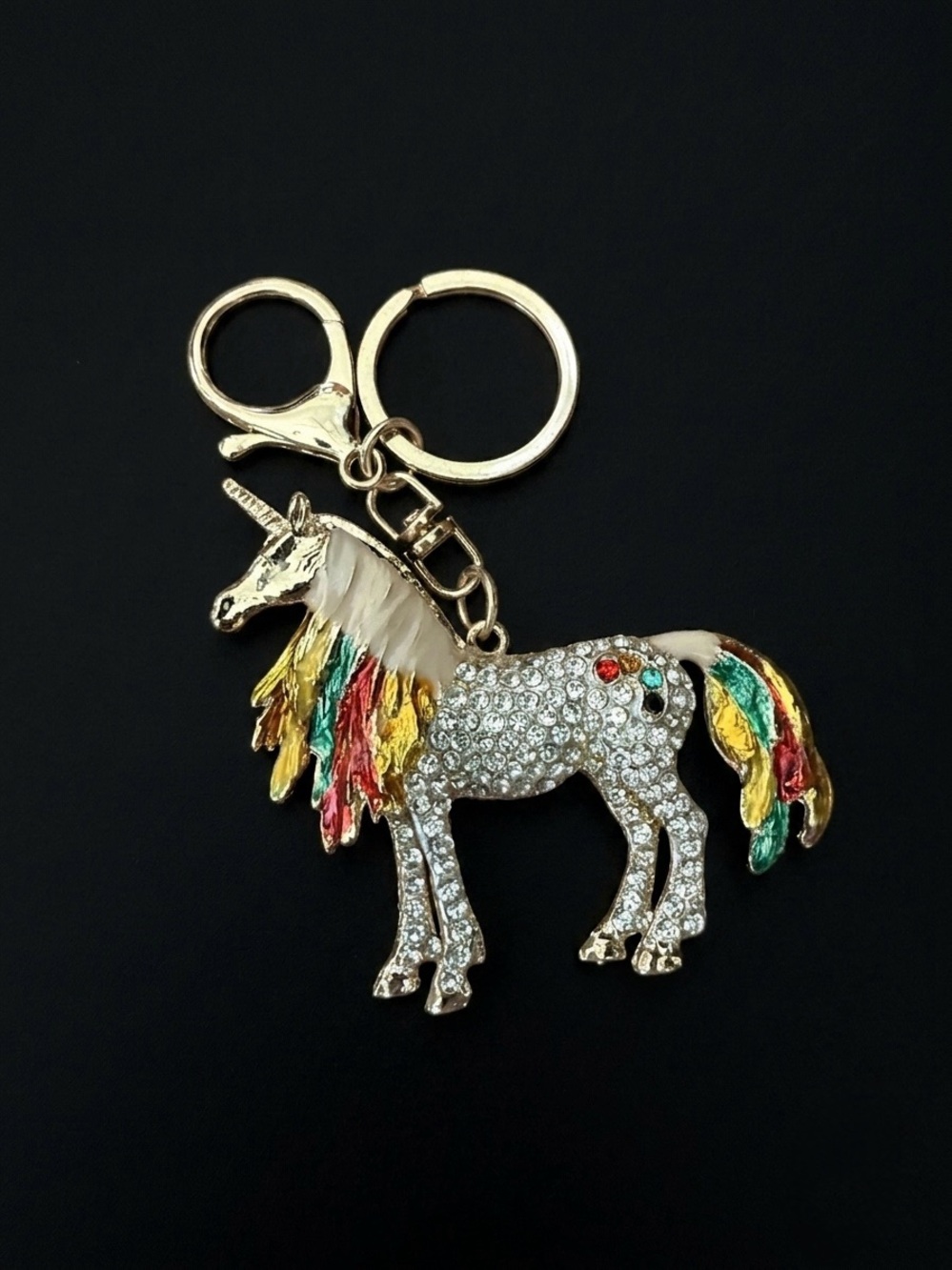 Crystal Unicorn Keychain with Multicolor Mane